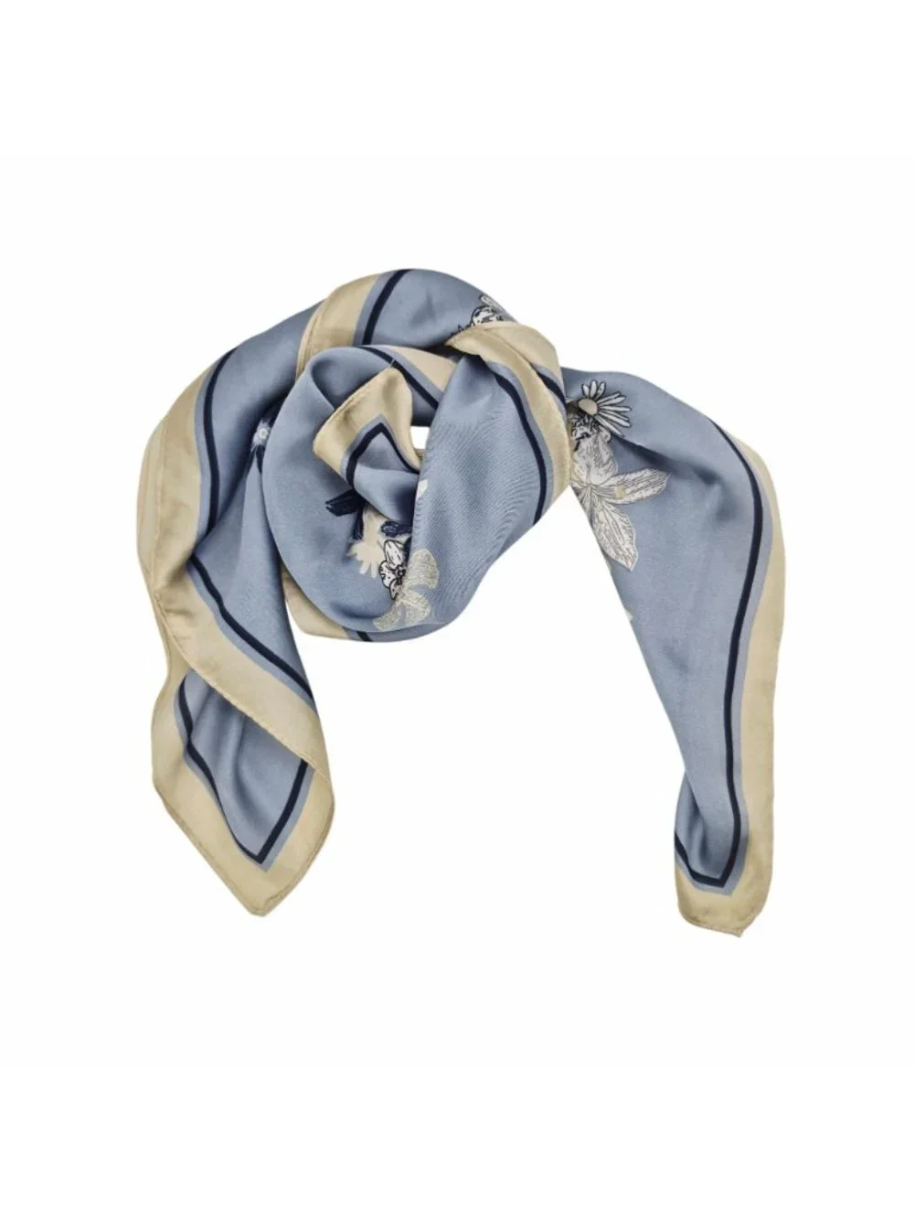 Silky Floral Wreath Square Scarf Blue Vintage Inspired Botanical Print headband